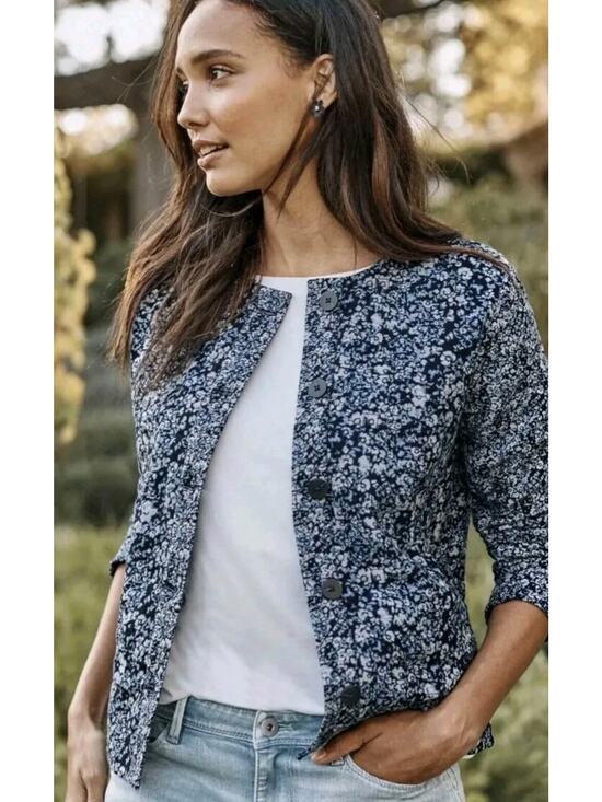 J. Jill Jackets & Blazers - J. Jill Blue Floral Boxy Quilted Button Front Jacket, Cottagecore Women’s XL